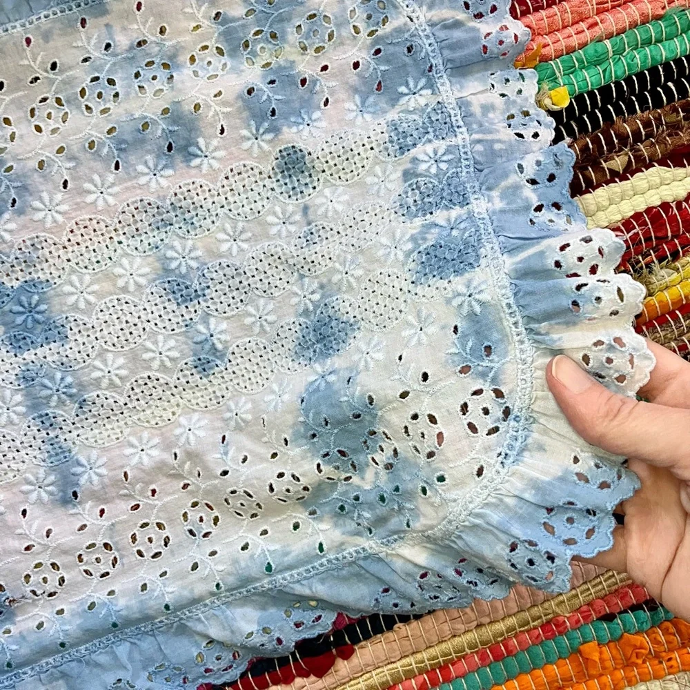 Tie dye cotton eyelet lace long doily table runner